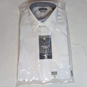 Van Heusen Dress Shirt Fitted Poplin Solid White Business Formal Wrinkle Free